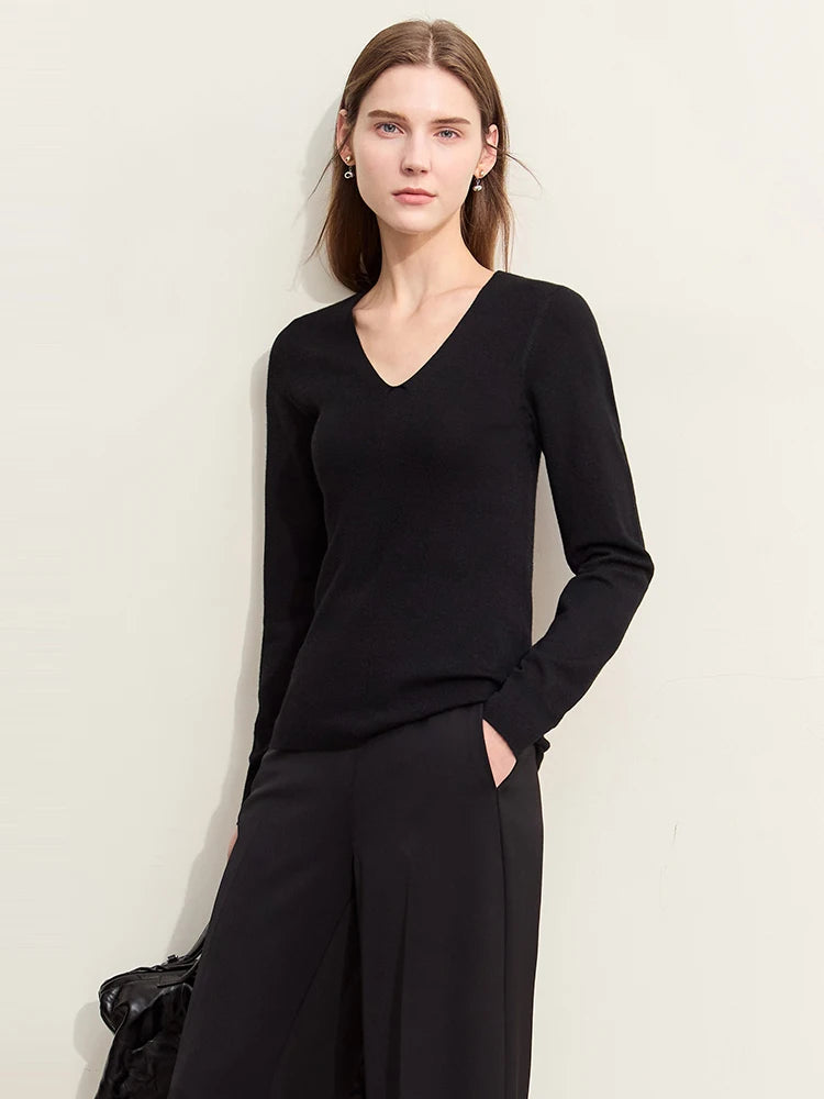 Damen V-Ausschnitt Pullover Wolle-Seide Slim Pendler Herbst