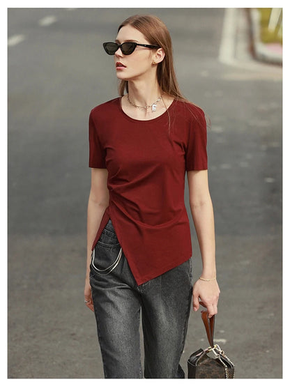 Damen T-Shirt mit asymmetrischem Design und kurzen Ärmeln für den Sommer