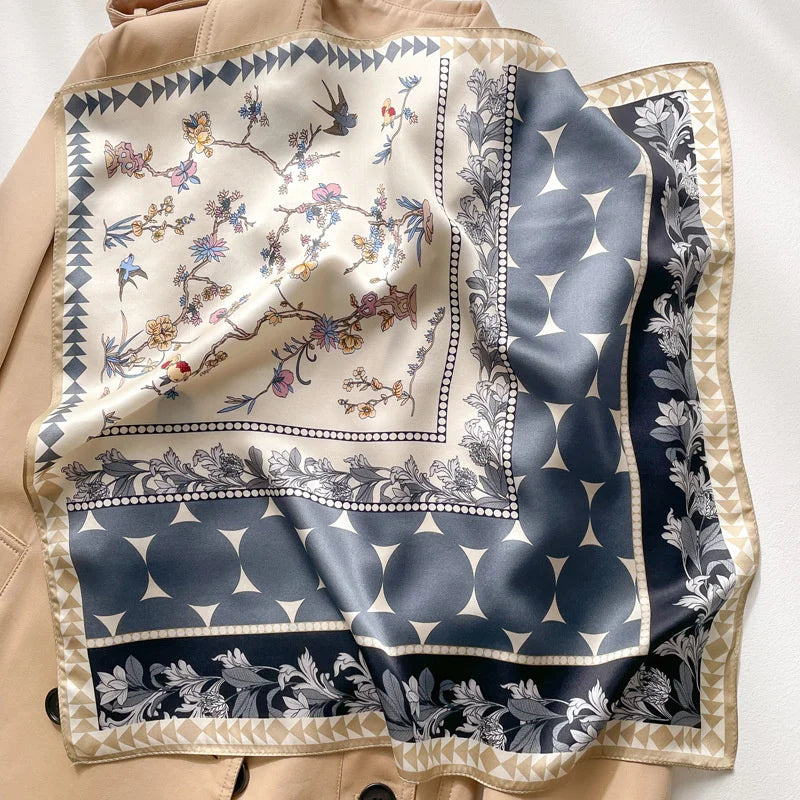 Damen Seidensatin Schal Tasche Kopf Bandana Halstuch bedruckt I