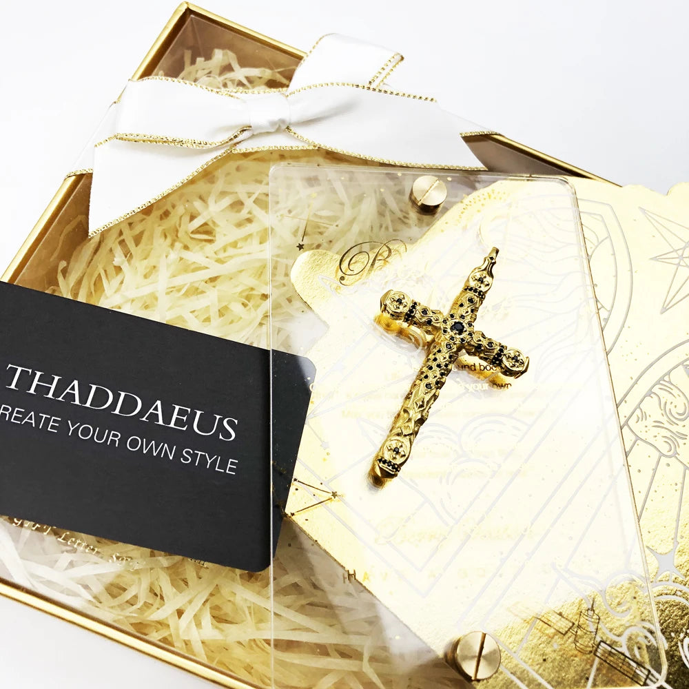 Damen-Charm-Anhänger Kreuz schwarze Steine Gold aus Sterlingsilber
