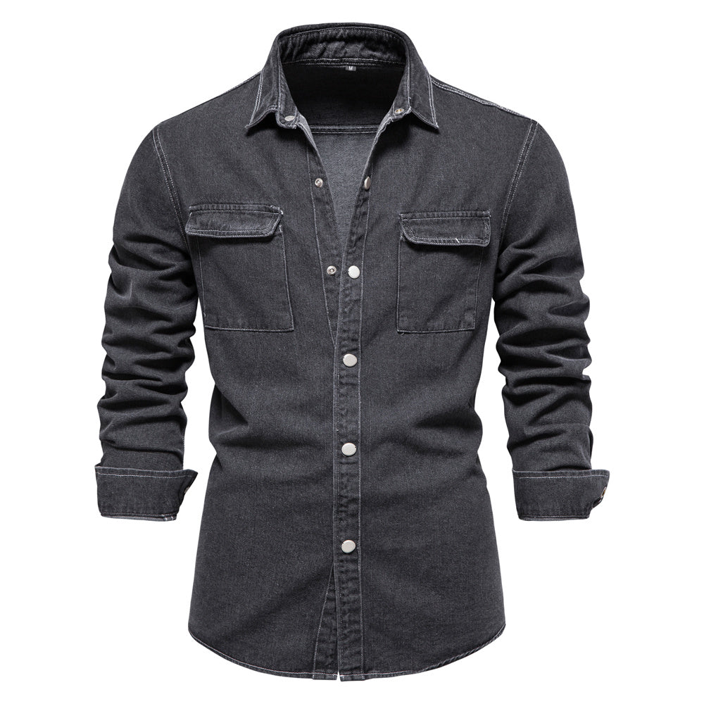Herren Denim Shirts aus 100% Baumwolle mit Doppel Taschen für den Herbst