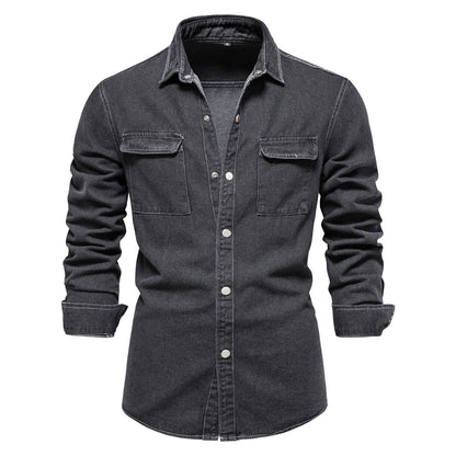 Herren Denim Shirts aus 100% Baumwolle mit Doppel Taschen für den Herbst