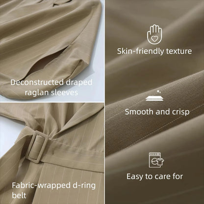 Elegantes Gestreiftes Damenkleid Mit Gürtel Für Büro Und Freizeit