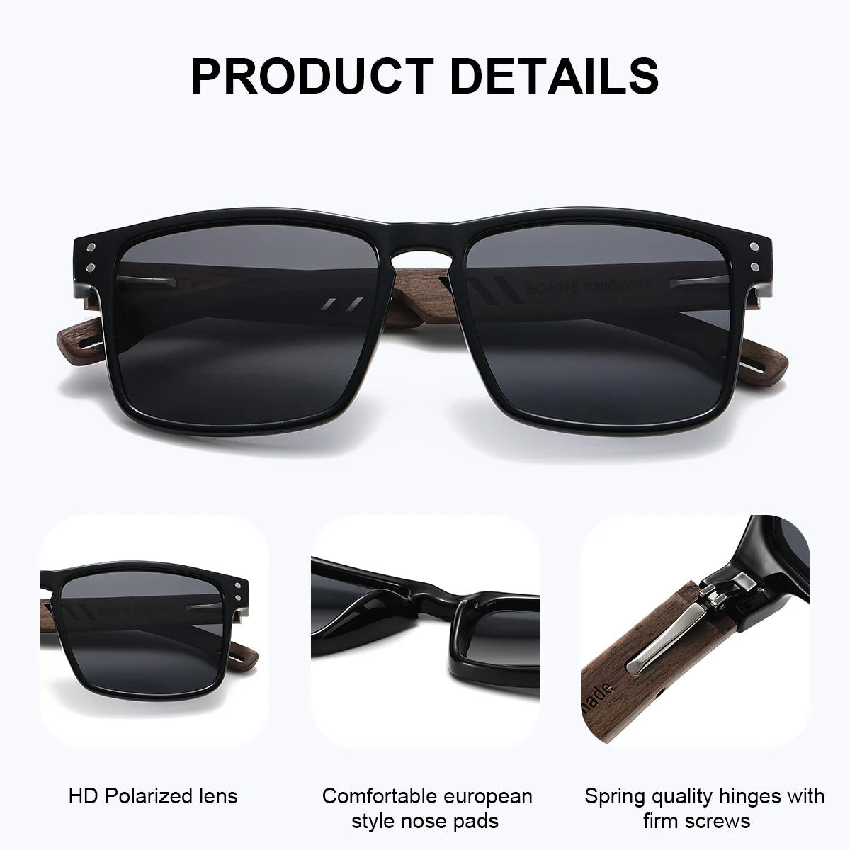 Damen-Sonnenbrille Holz Walnuss Doppelrund Nagel polarisiert UV400