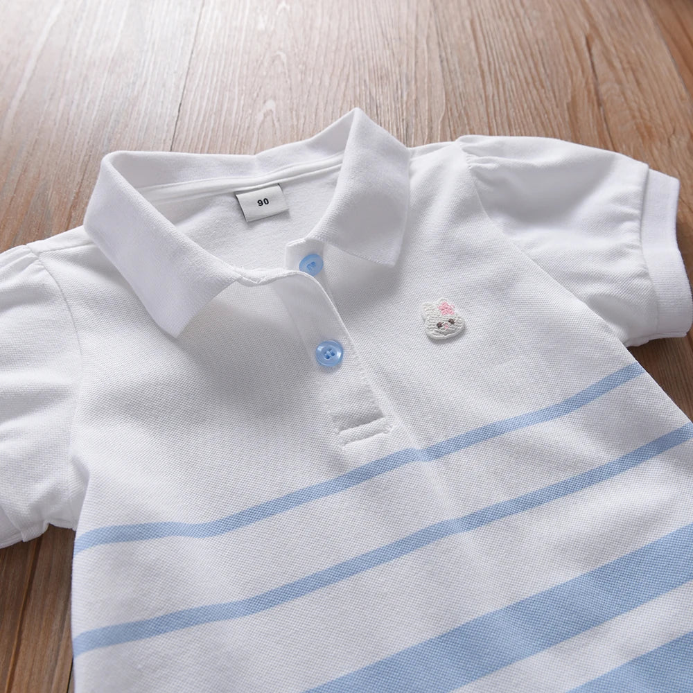 Modisches Polokleid für Mädchen mit Streifen, für Kinder, elegante Puffärmel, Kleidung für Babys, Sommerkleider