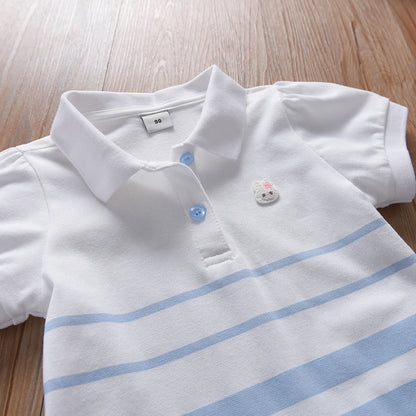 Modisches Polokleid für Mädchen mit Streifen, für Kinder, elegante Puffärmel, Kleidung für Babys, Sommerkleider