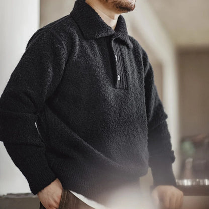 Herren Strickpullover mit Umlegekragen aus schwerem Schlaufengarn für Herbst und Winter