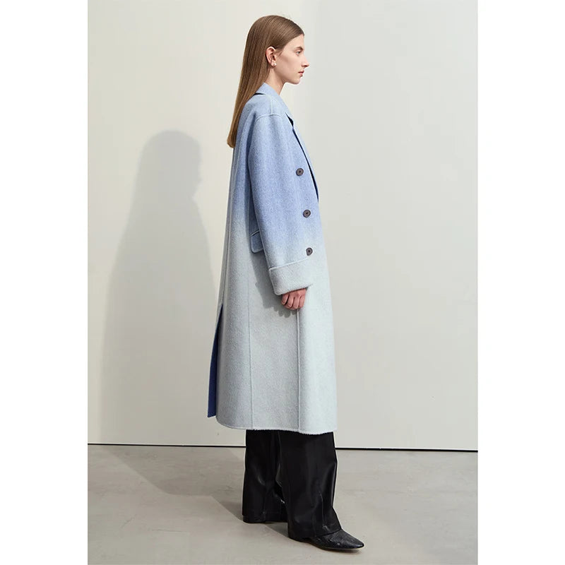 Damen Wollmantel im minimalistischen Farbverlauf mit Blazer-Kragen und Taschen
