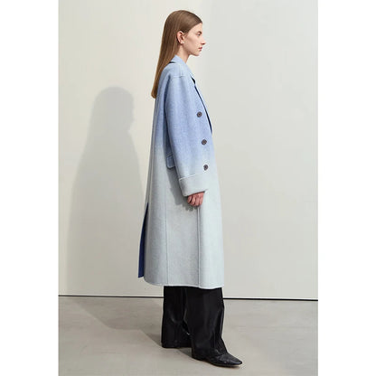 Damen Wollmantel im minimalistischen Farbverlauf mit Blazer-Kragen und Taschen