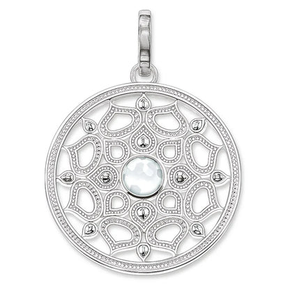 925-Sterlingsilber Anhänger: runder Lotusrahmen mit Opal-Optik in der Mitte, mit Öse