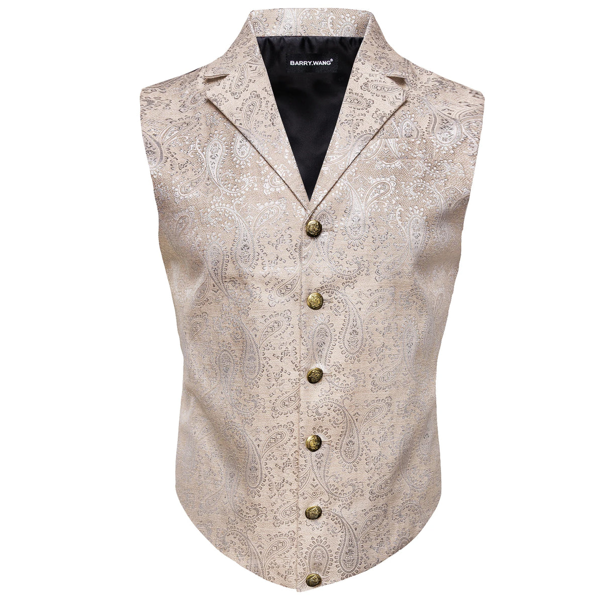 Herrenweste aus Feinwolle mit Paisley-Muster, beige, goldfarbene Knopfleiste