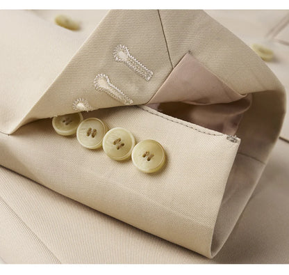 Eleganter Herrenanzug aus 30% Wolle: Zweireihiger Slim Fit in Beige-Khaki für Hochzeiten