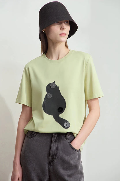 Damen T-Shirt im College-Stil aus leicht elastischem Lyocell mit minimalistischen Druck
