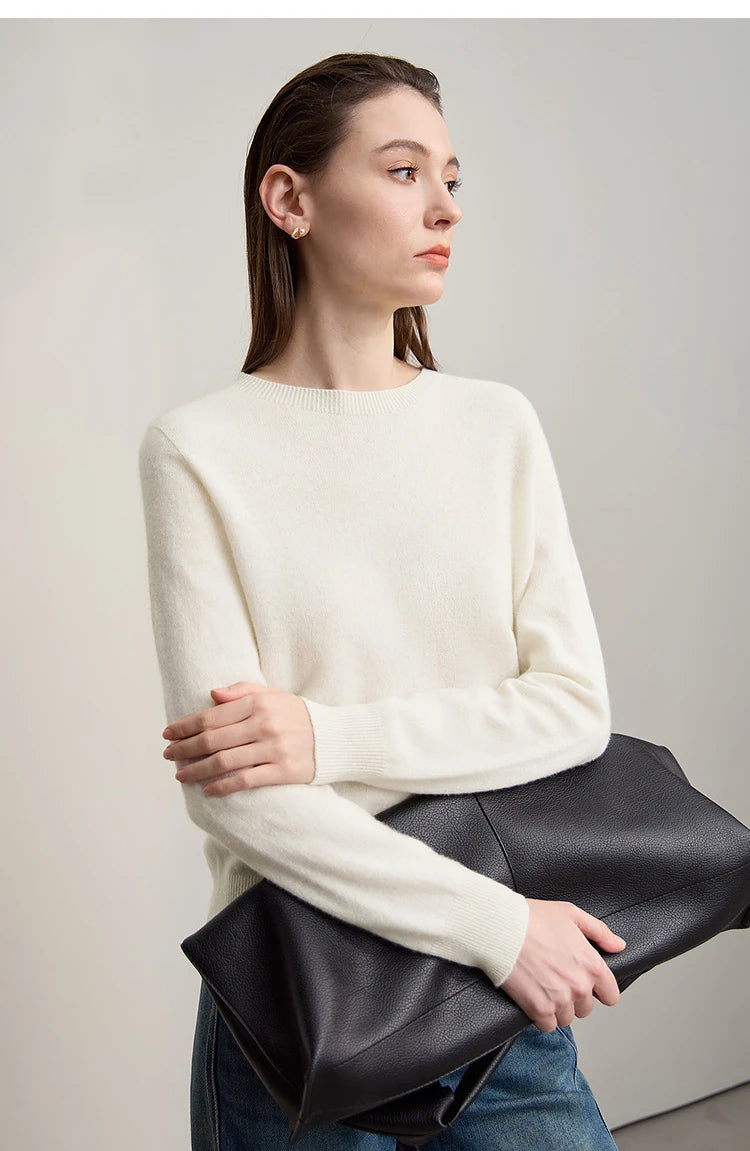 Damenpullover aus Strick, Rundhalsausschnitt, lange Ärmel, offwhite/creme