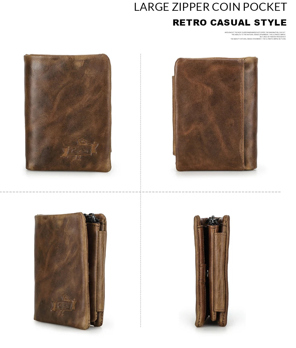 Herren Echtleder Geldbörse Vintage Kartenhalter Fotohalter Münzfach Reißverschluss Geschenk
