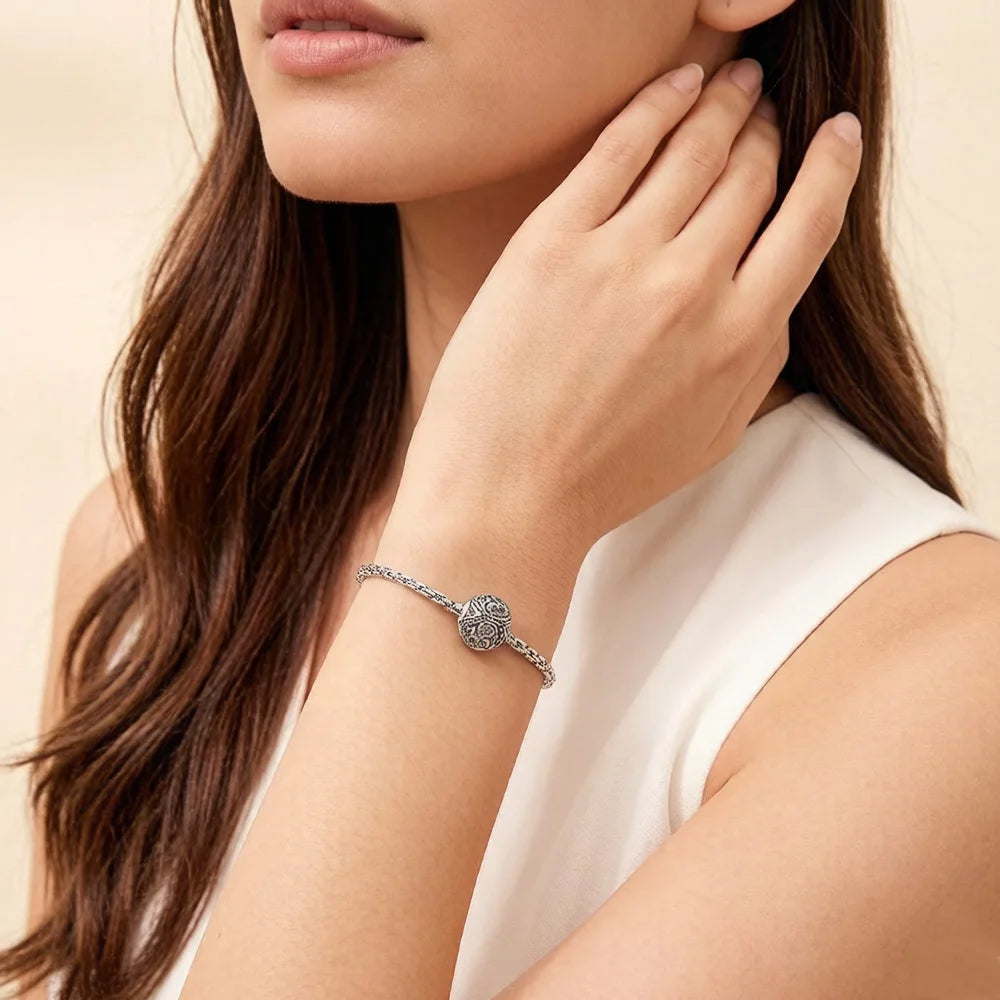 Damen-Armband schwarze Gliederkette Karma aus Sterlingsilber