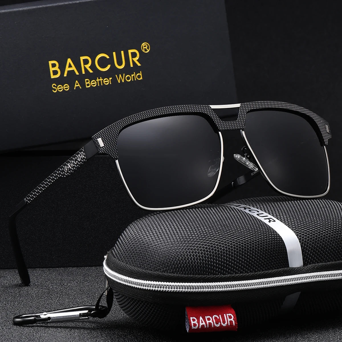 Sonnenbrille quadratisch großer Rahmen Edelstahl polarisiert Unisex