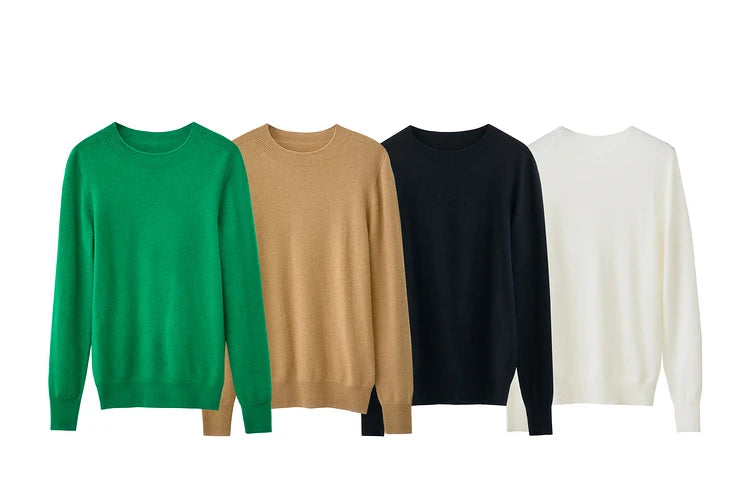 Minimalistischer Damenpullover mit Rundhalsausschnitt, lange Ärmel, in mehreren Farben