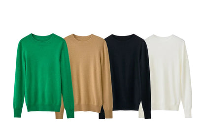 Minimalistischer Damenpullover mit Rundhalsausschnitt, lange Ärmel, in mehreren Farben