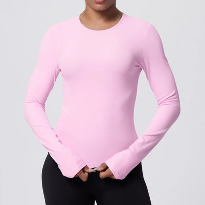Damen-Langarmshirt, rosapink, runder Halsausschnitt, körpernah, lange Ärmel
