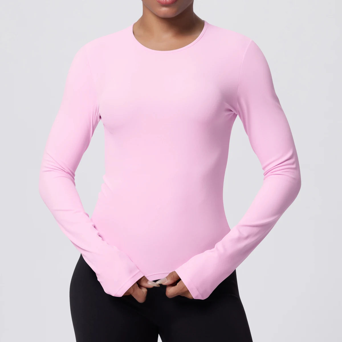 Schlankes Langarmshirt in Hellrosa mit Rundhalsausschnitt
