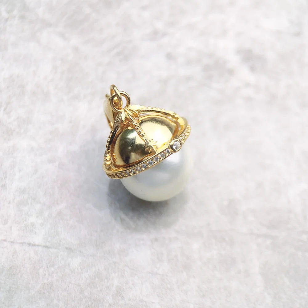 Damen-Charm-Anhänger Planet galaktisch golden Vintage aus Sterlingsilber