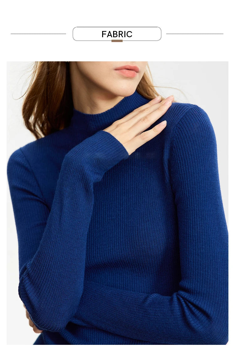 Damen-Rollkragenpullover 100 % Wolle Slim Fit elastisch Winter