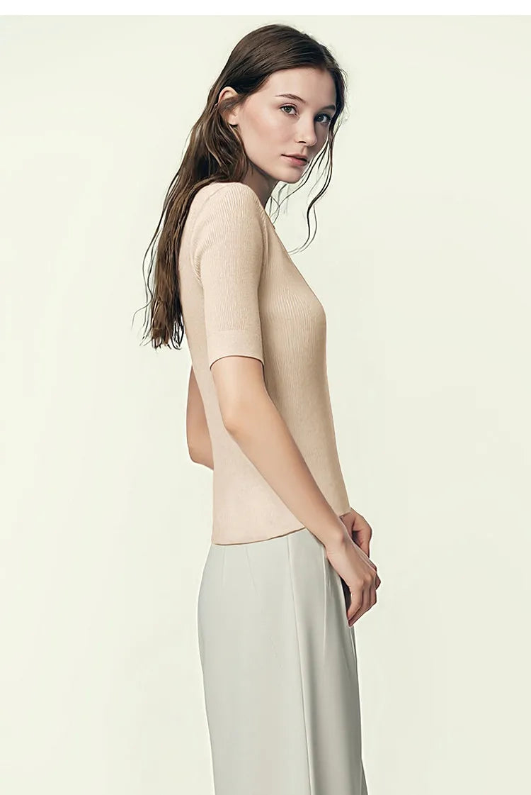 Damen V-Ausschnitt Pullover Viskose Halbarm Slim Büro Sommer