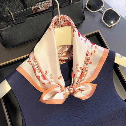 Damen Seidensatin Schal 53cm quadratisch Blumenprint Kopftuch Hijab Bandana G