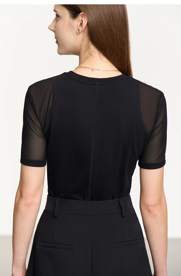 Damen T-Shirt aus mercerisierter Baumwolle mit kurzen Ärmeln im minimalistischen Stil
