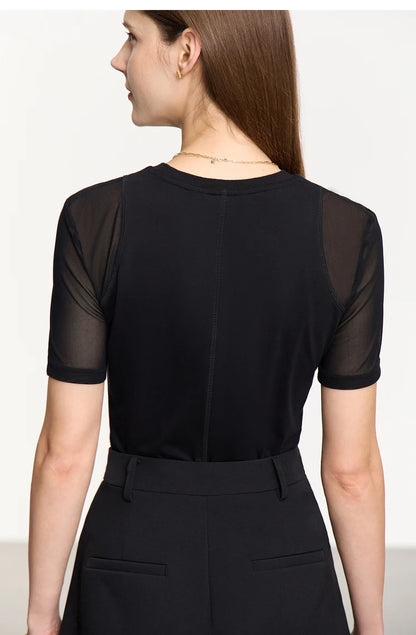 Damen T-Shirt aus mercerisierter Baumwolle mit kurzen Ärmeln im minimalistischen Stil