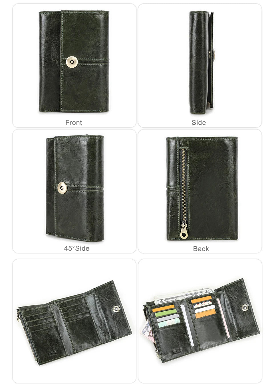 Damen Echtleder Kartenetui Vintage RFID Münzfach dreifach faltbar Kurzgeldbörse