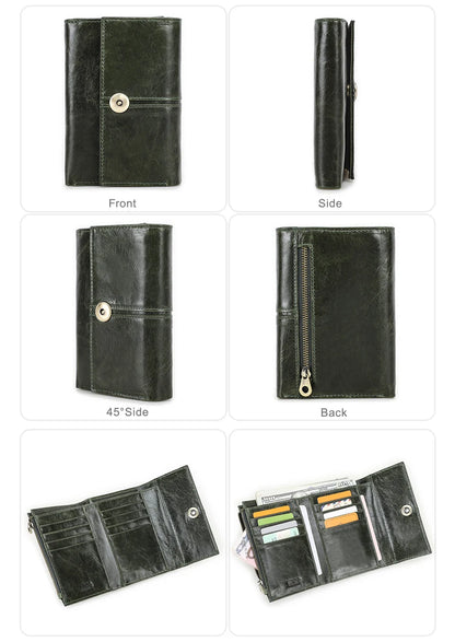 Damen Echtleder Kartenetui Vintage RFID Münzfach dreifach faltbar Kurzgeldbörse