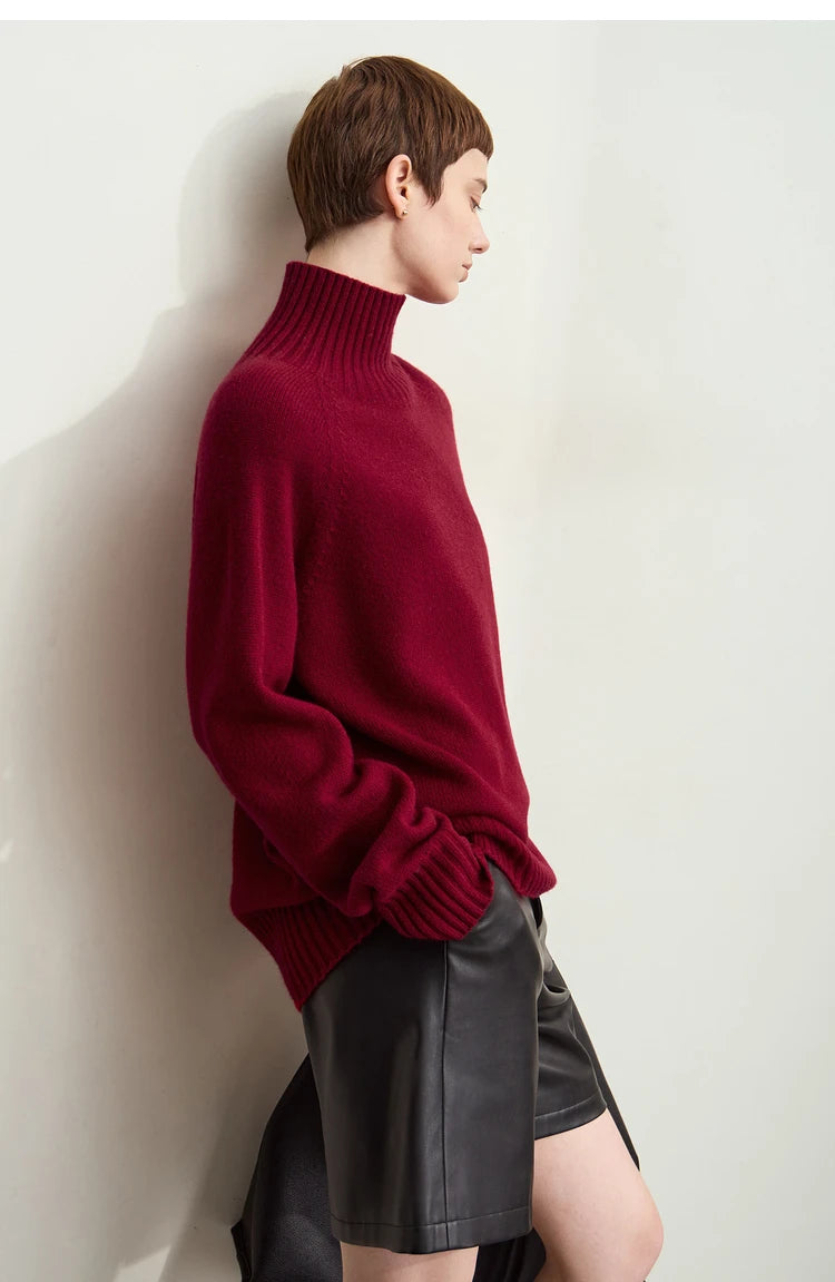 Damen-Rollkragenpullover 100 % Wolle nahtlos antibakteriell Winter