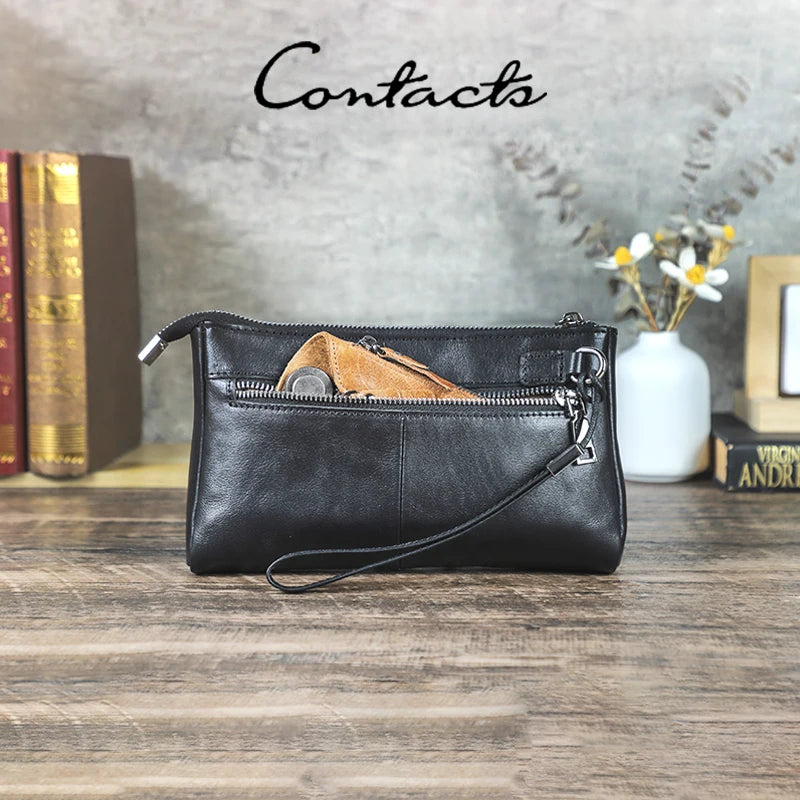 Schwarze Herren-Lederhandtasche mit Reißverschluss und Innenfach, Vintage-Stil