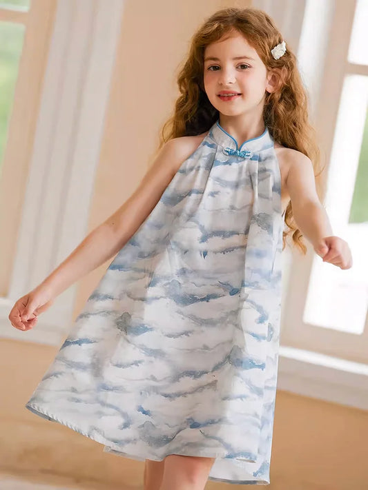 Sommerkleid für Mädchen im chinesischen Stil mit grünem Cheongsam-Design – ideal für Partys
