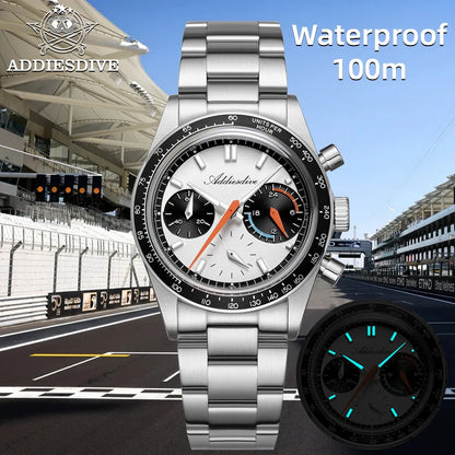 ADDIESDIVE 37mm Men Watch AD2539 BGW9 Super Luminous Chronograph Watch Bubble Mirror Glass 10Bar Waterproof VK63 Quartz Watches