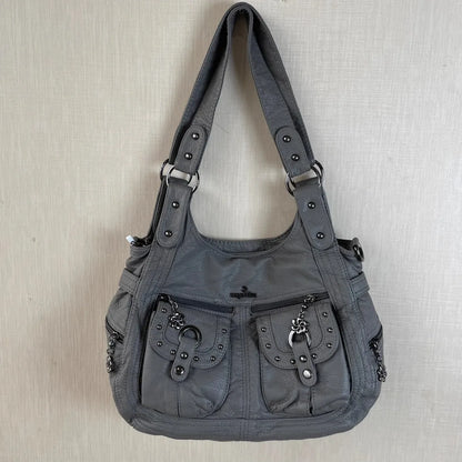 Damen-Schultertasche aus PU Bronze Retro-Stil mit Topgriff und Smartphonefach große Kapazität