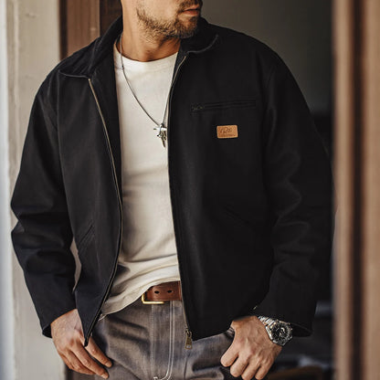 Herren Jacke Retro Canvas Detroit schwere Taschen Reverskragen Reißverschlussmantel