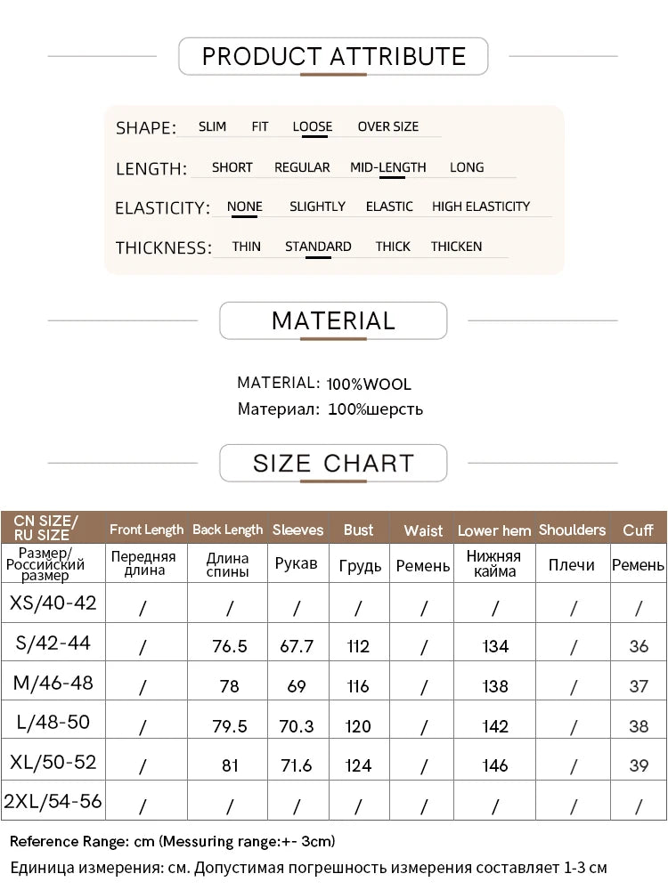 Damen Mid-Length Wollmantel im minimalistischen Stil mit Gürtel und Taschen