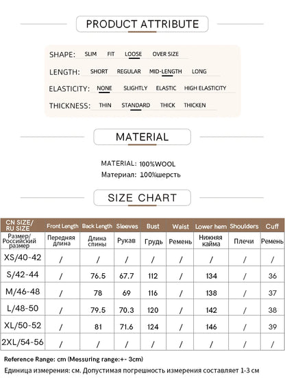 Damen Mid-Length Wollmantel im minimalistischen Stil mit Gürtel und Taschen