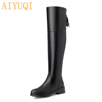 Frauen Stiefel aus echtem Leder im modischen Oberschenkelhohen Design