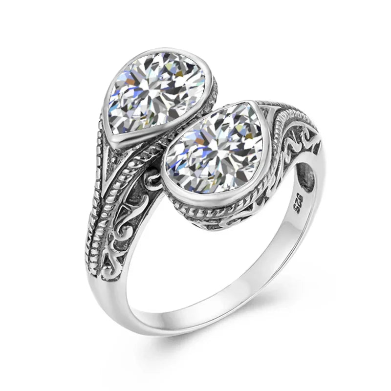 Damen-Ring aus Silber 925 mit zwei Granatsteinen im Vintage Gotischen Stil Eleganter Verlobungs- oder Jubiläumsschmuck