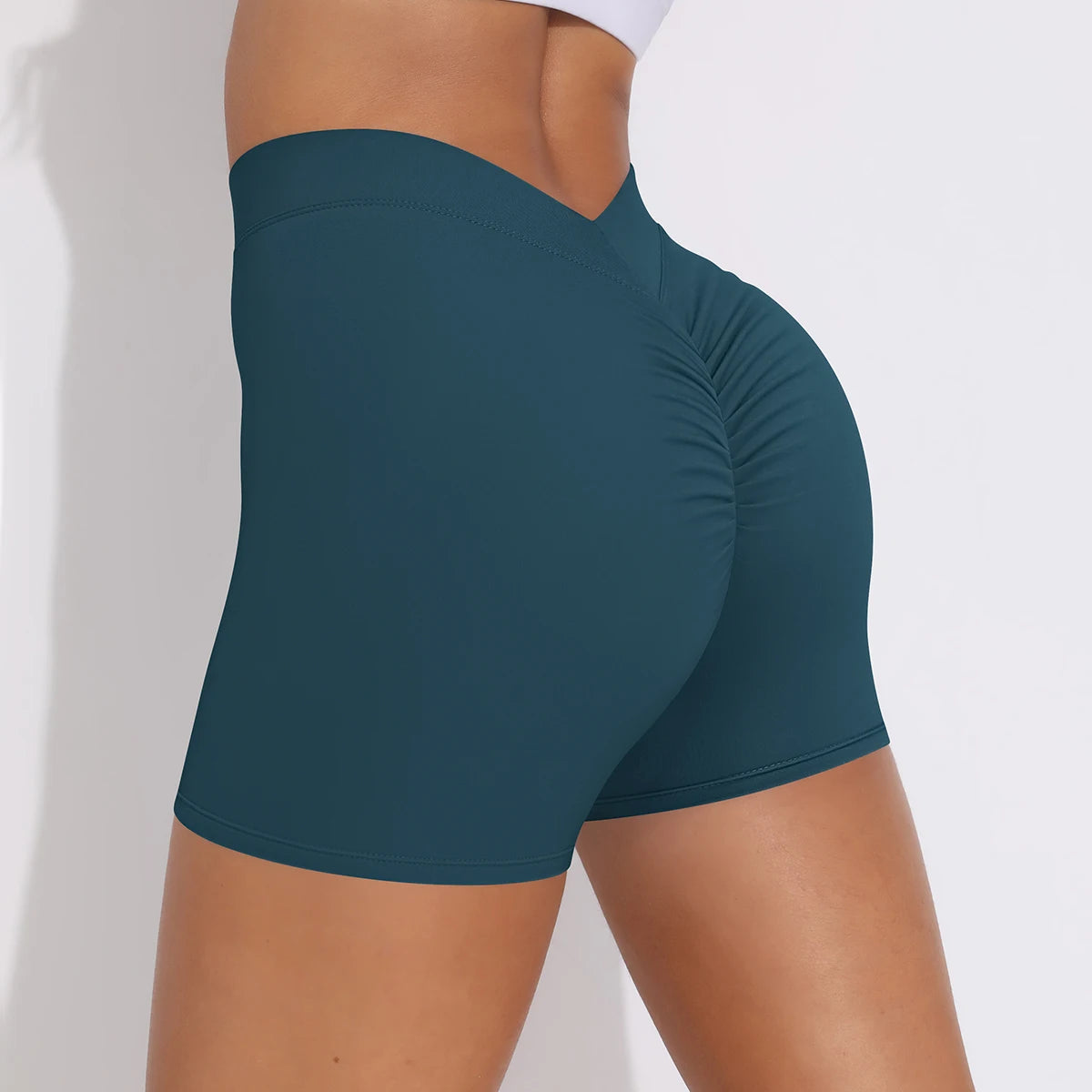 Nahtlose Yoga-Shorts mit hoher Taille, dunkelpetrol, für Quick-Dry Training.