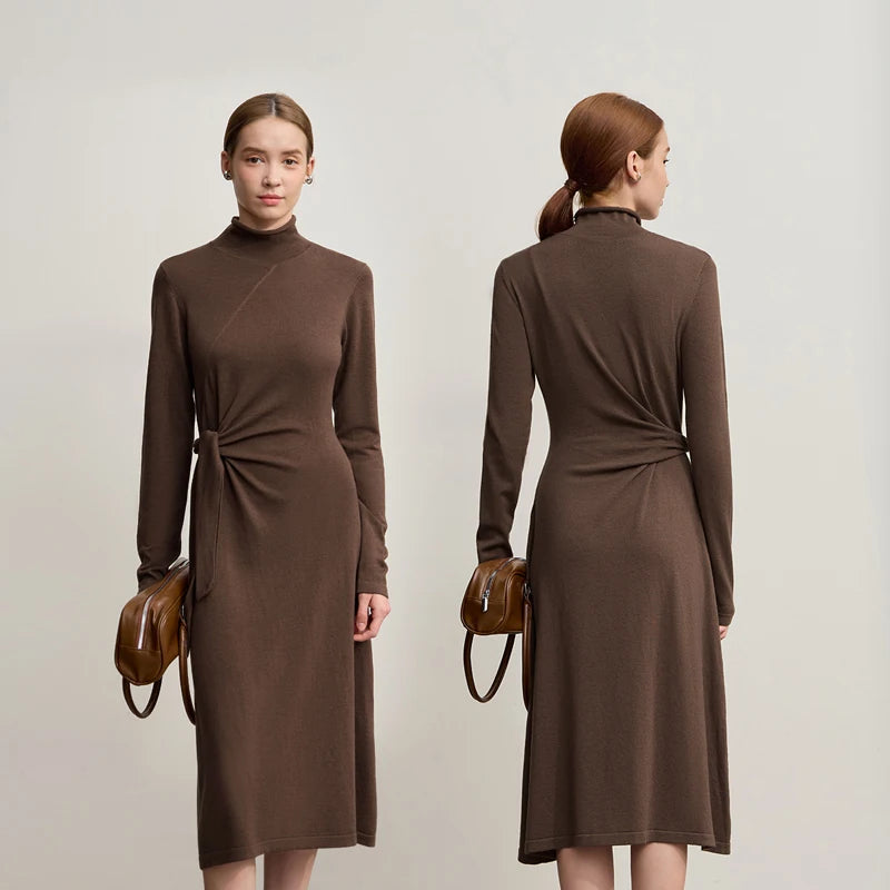 Elegantes Gestricktes Rollkragen Kleid Für Büro Damen Mit Komfortdehnung