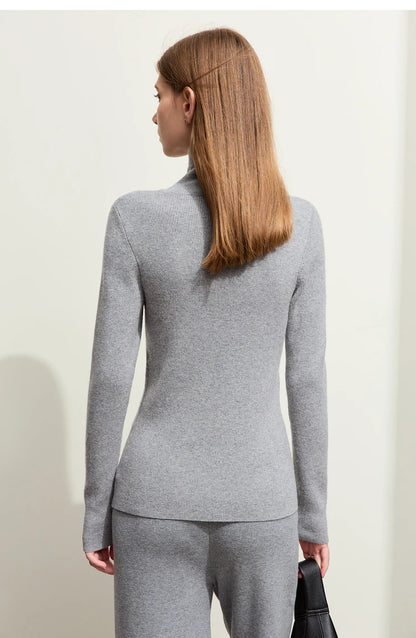 Damen-Rollkragenpullover Kaschmir-Wolle Slim Stickerei Winter