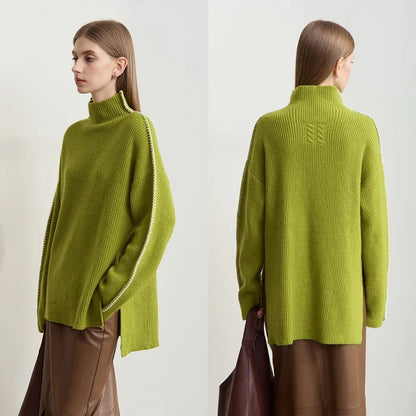 Damen-Rollkragenpullover Wolle Stickerei locker Weihnachten Winter