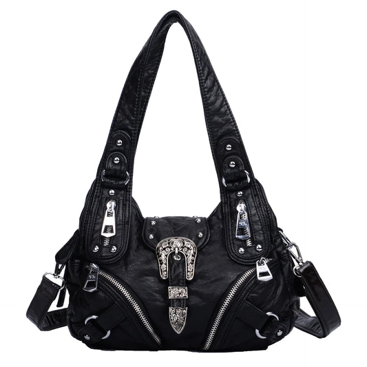 Damen-Hobo-Tasche Aus PU-Leder Mit Verstellbarem Schultergurt Und Mehrfach-Reißverschlussfächern