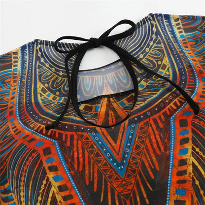 Damen-Badeanzug Blumen Langarm Sarong einteilig gepolstert