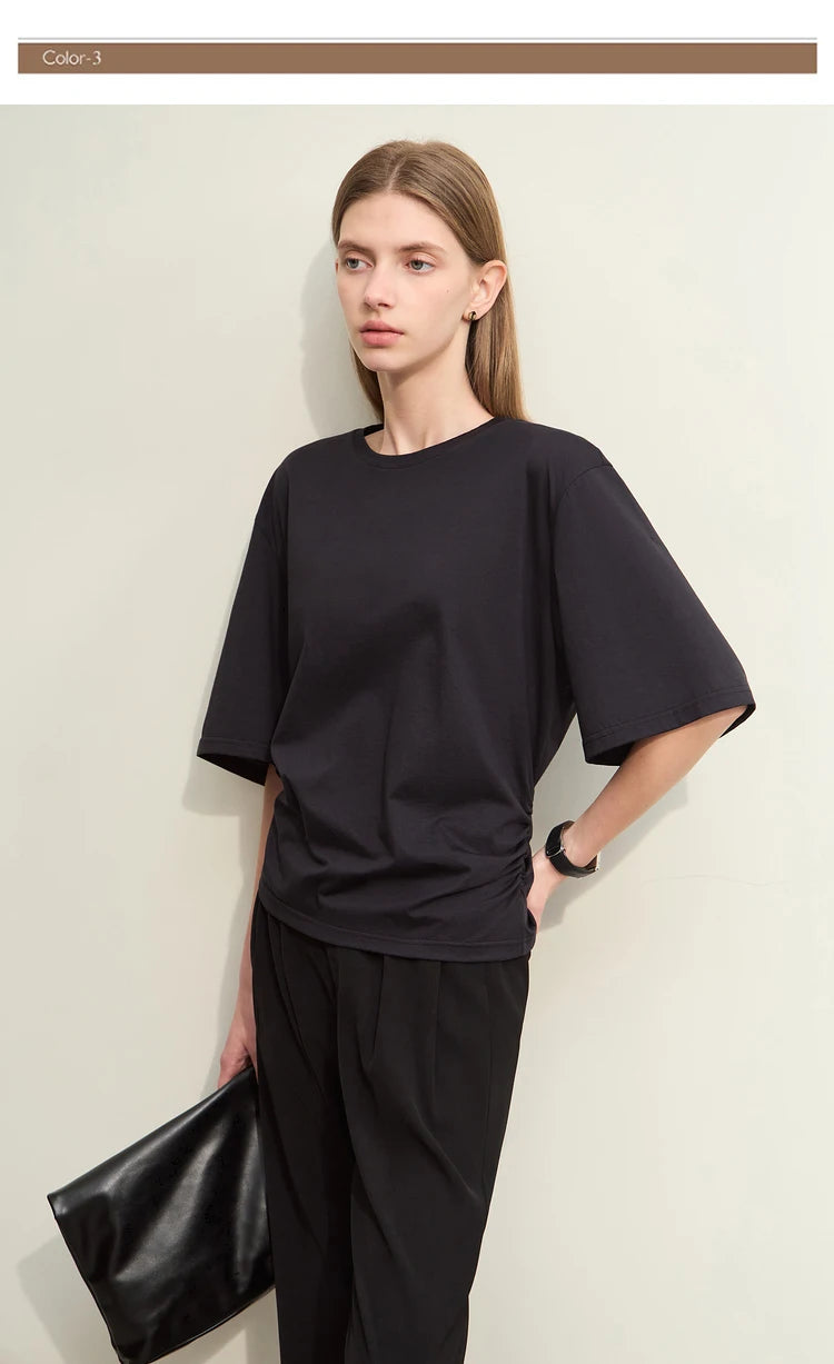 Damen T-Shirt im minimalistischen Stil aus leichtem elastischen Baumwollstoff